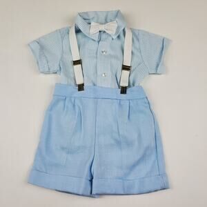 Pride n Joy Vintage Bow Tie Suspenders Formal Dress Outfit Suit Shorts Set 18M